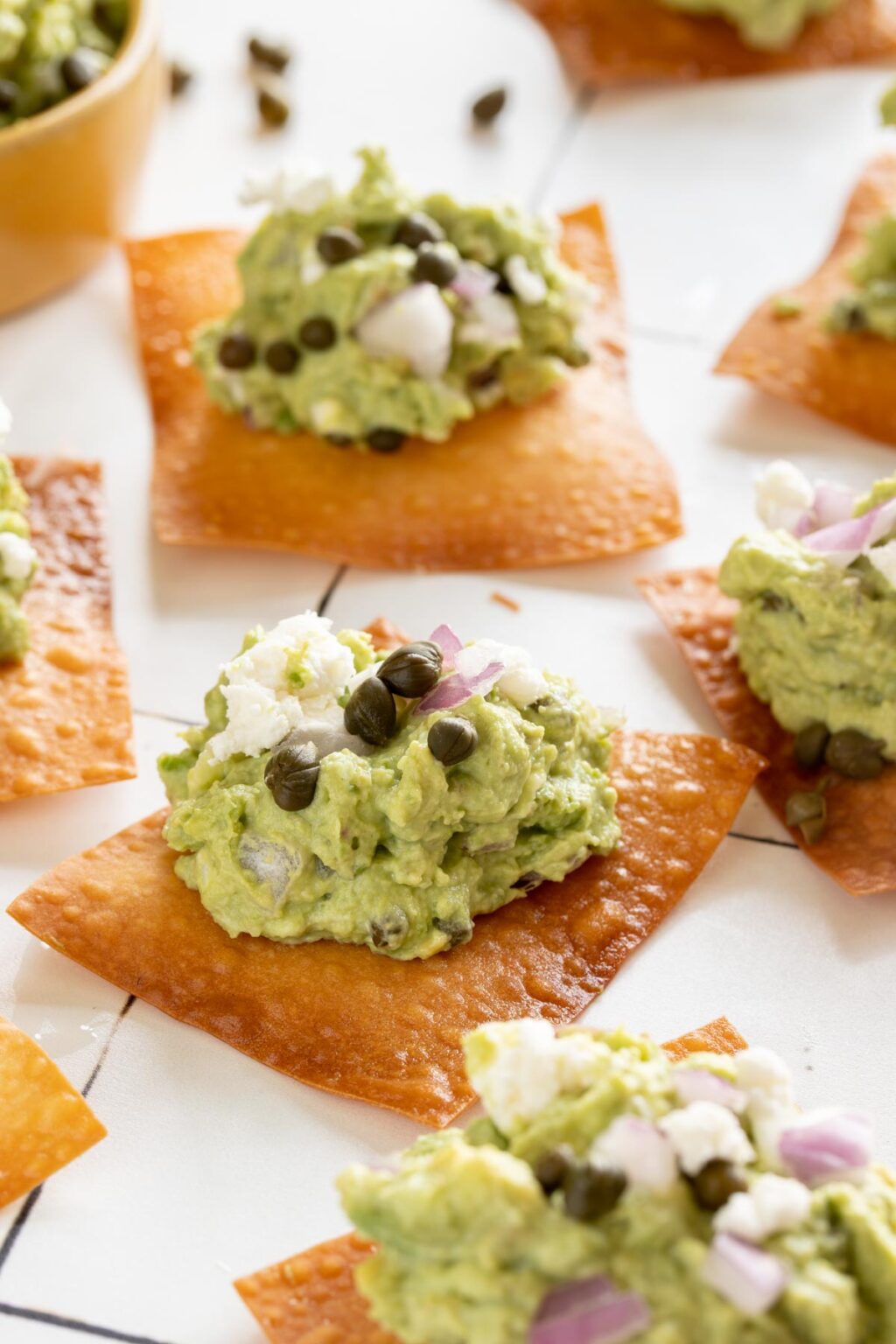 Goat Cheese Guacamole with Crispy Wontons - Bessie Bakes