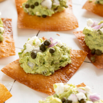 Goat Cheese Guacamole with Crispy Wontons - Bessie Bakes