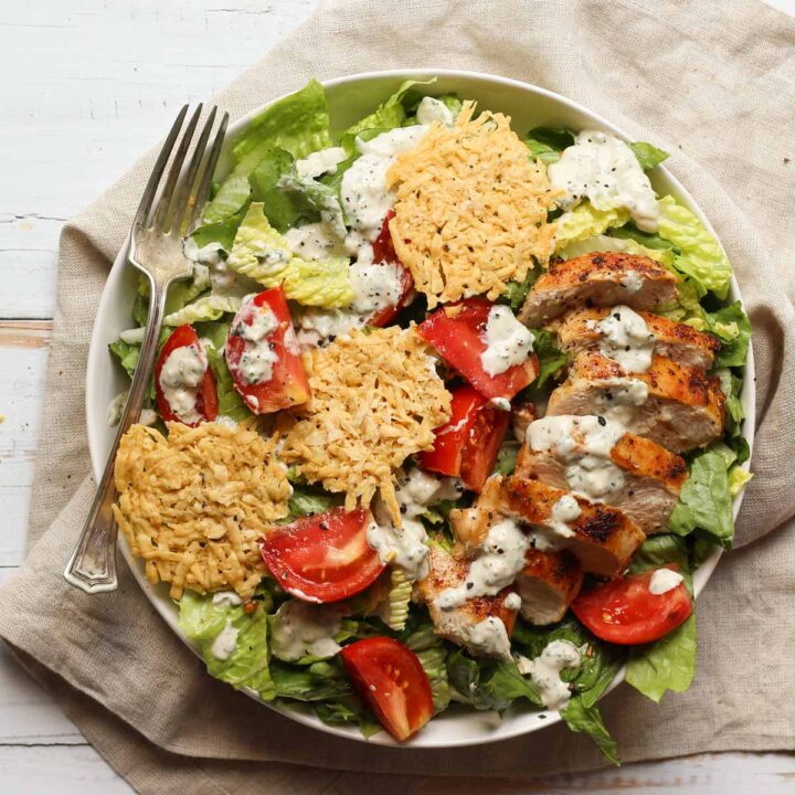 Healthy Chicken Caesar Salad | Greek Yogurt Caesar Dressing - Bessie Bakes